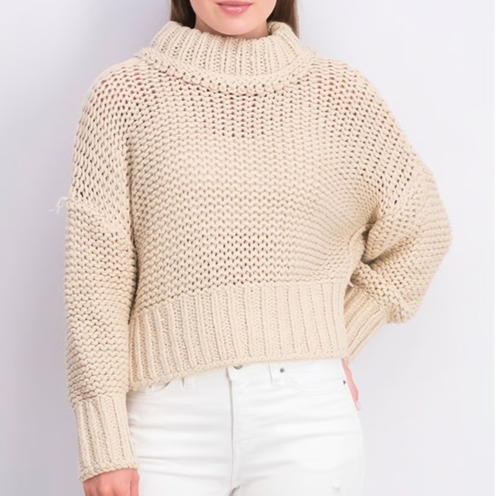 Free People Cream Cowl Neck Sweater